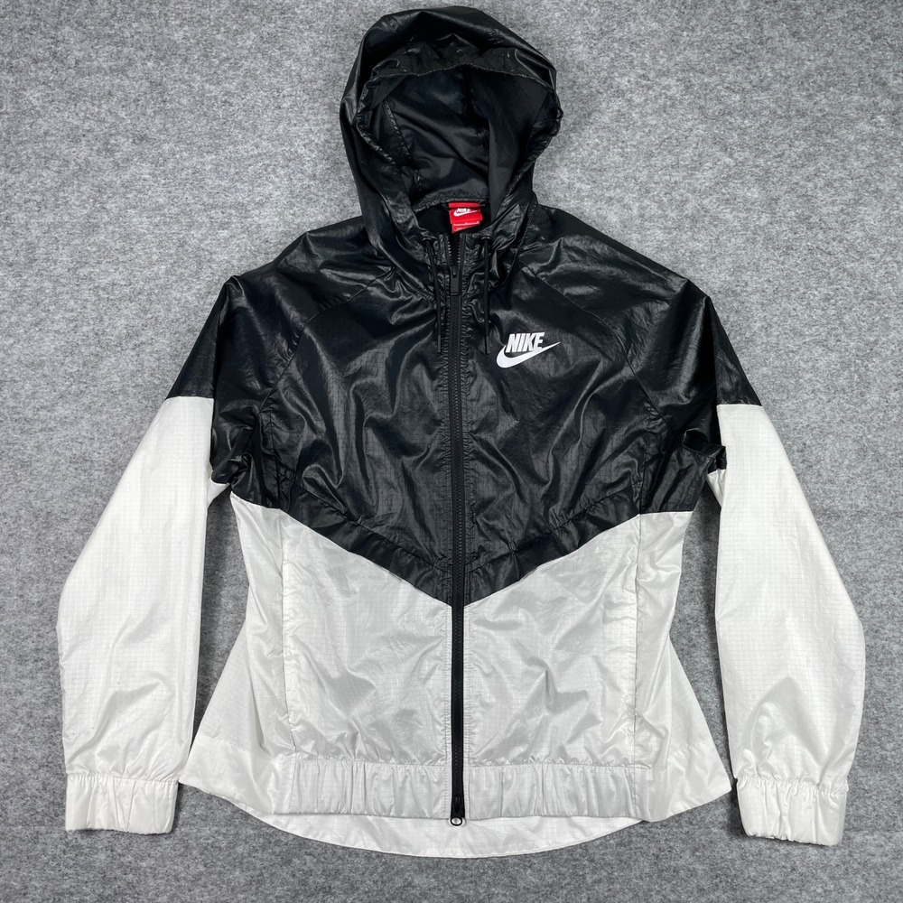 Nike Windrunner Jacket Womens L Black White Colorblock Full Zip Hood 804947-010